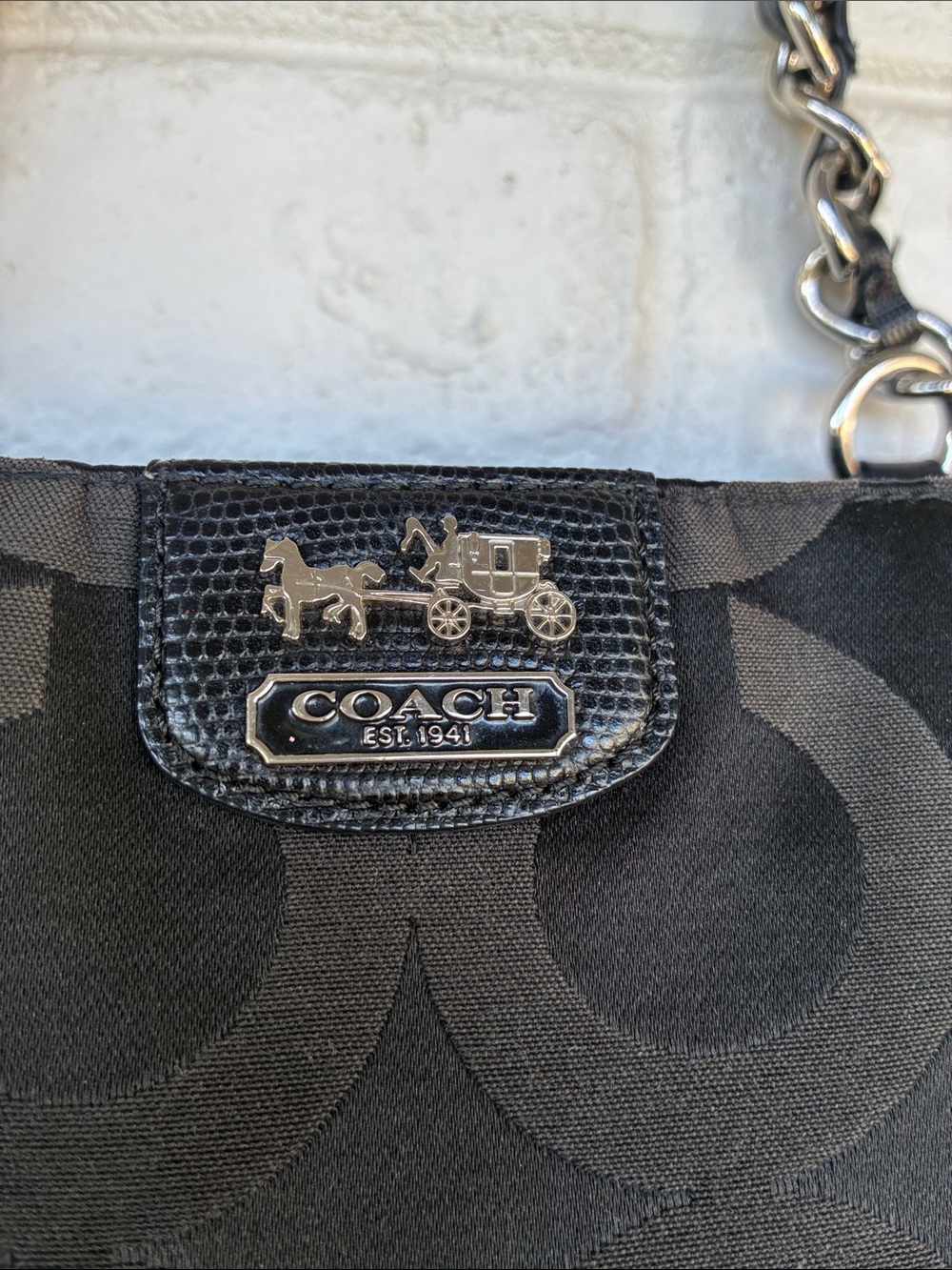 Coach Coach Black Signature Nylon Mia Opaque Chain Tote - Picture 4 of 12